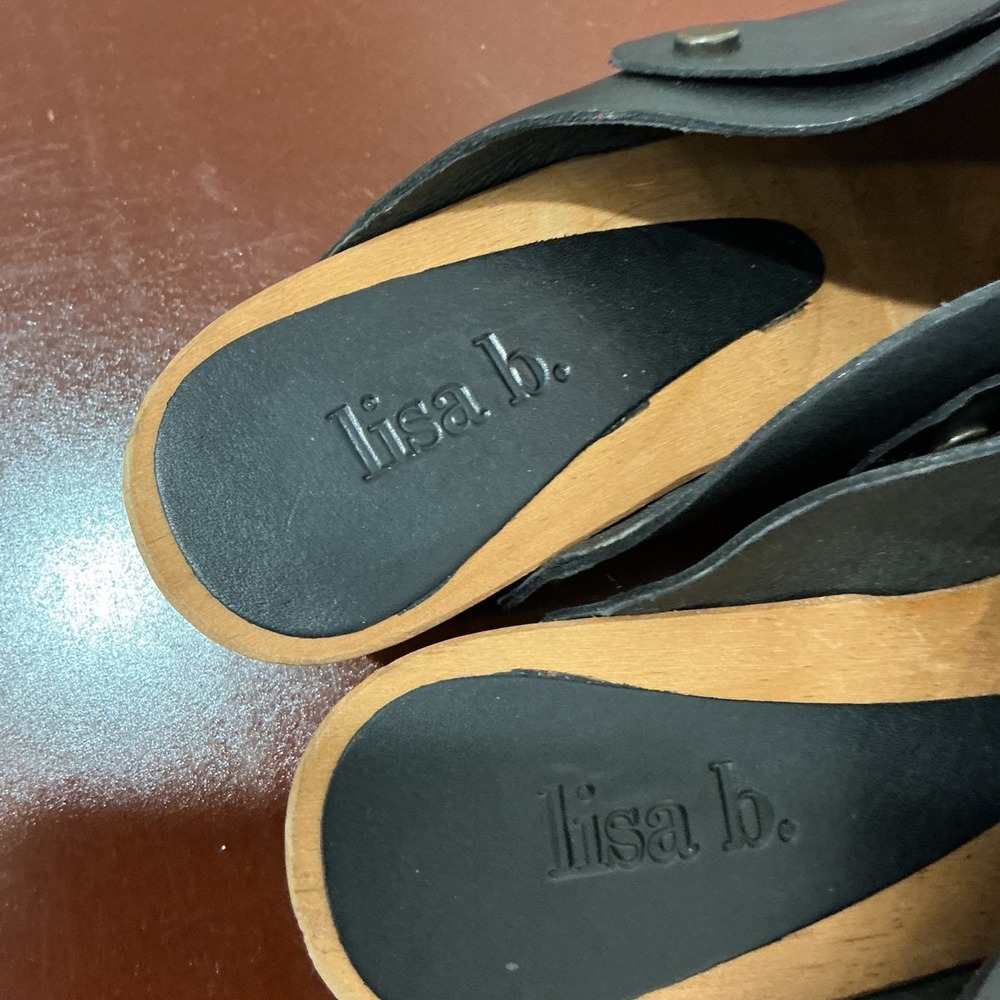 LISA B Black Leather Clog Mules with Wood Heel Boho Rivets Size EU 39 - 8.5 - Picture 5 of 7
